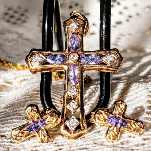 Levian Jewelry - RARE SET LeVian cross, chain and Earrings